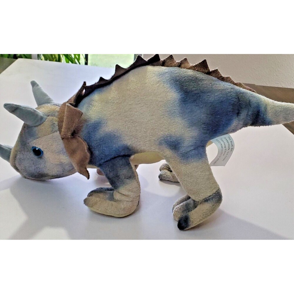 Fun Stuff Dinosaur Plush Stuffed Triceratops Tie Dye Camouflag Blue Brown 14"